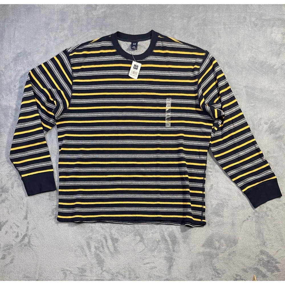 Gap Thermal Shirt Mens XXL Navy Blue New Striped Long Sleeve Waffle Knit 229072